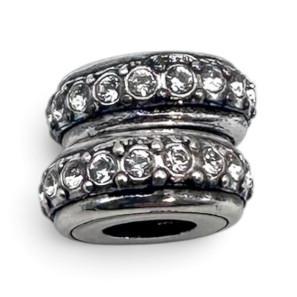 Brighton Stardust Thin Stopper Beads Clear Crystal Silver Plated J95232 Set Of 2